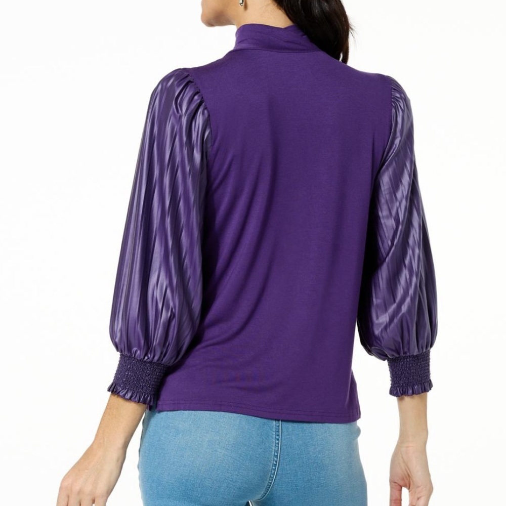 G by Giuliana Black Label Faux Leather Sleeve Top